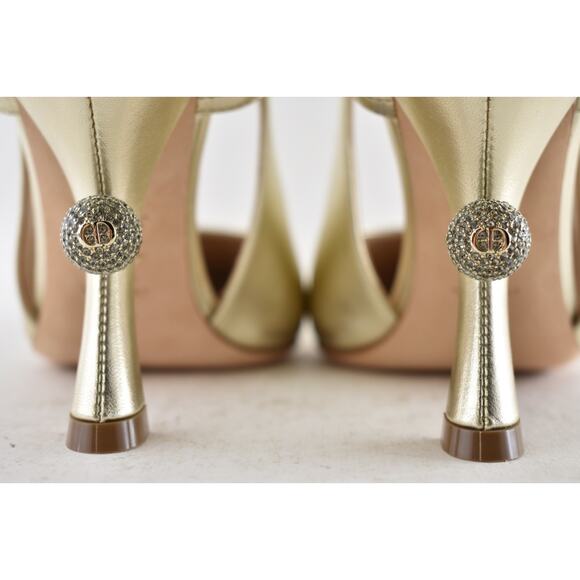 Dior Tribales Jadior Pale Gold Laminated Leather Slingback Sandal Heel Pump 37.5 - Picture 14 of 16